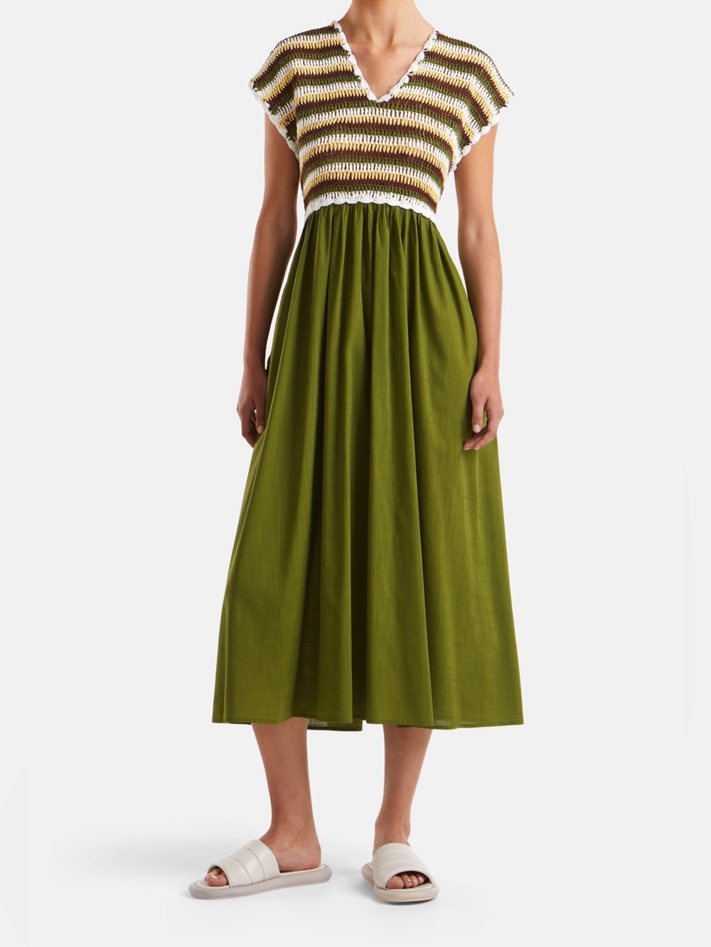 United Colors Of Benetton Crochet Knit Bodice Dress M Indie Boho
